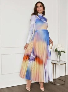 MaterniWear Conjunto de blusa de chifón floral elegante y falda plisada con cintura ajustable para maternidad - Multicolor - Ver 4
