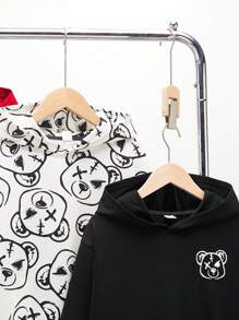 SHEIN 3pcs/Set Kids Tween Boy Casual Bear Print Hooded Long Sleeve Knitted Sweatshirts Set, Suitable For Daily Casual, Travel, Sports, Good For Spring, Summer, Autumn And Winter Seasons - Red - View 5