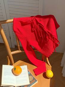 SHEIN X Garcia Sisters Comfortcana Cárdigan de manga larga ajustado con lazo delantero en un suave y dulce tono carmesí para otoño/invierno