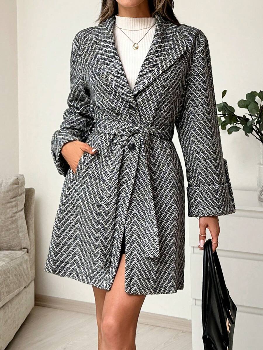 EURMUSE Abrigo largo oversize - Blanco y Negro - Ver 1