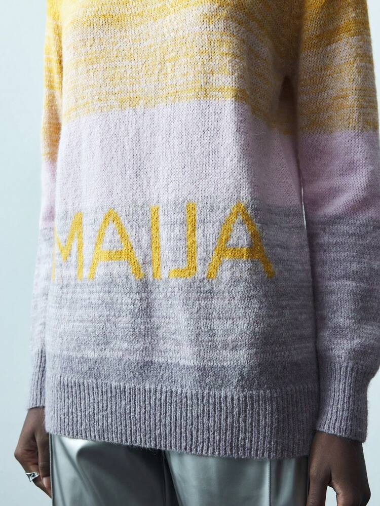 SHEIN Maija Women's Casual Ombre Letter Pattern Sweater, Spring And Autumn Fall Sweaters