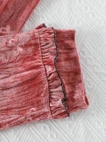 2pcs Girls Velvet Casual Comfy Pink Sweatshirt And Long Pants Pajama Set - Pink - View 3