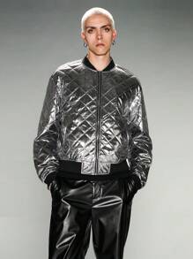 Manfinity VCAY Áo khoác nam dáng rộng thoải mái, thích hợp cho mùa đông - Bạc - Xem 2