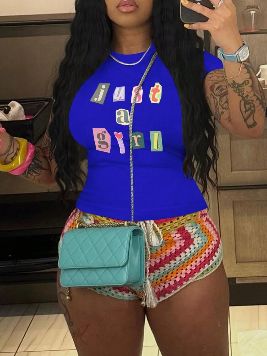 Maweii Women's Summer Slogan Printed Casual Round Neck Short Sleeve T-Shirt