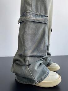 Manfinity EMRG Y2K 复古街头服饰男式破洞浅蓝色宽松多口袋牛仔裤