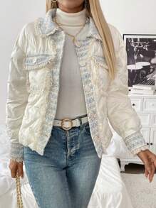 Chiquease Women's Color-Block Simple Daily Long Sleeve Padded Padded Coat Clothes Winter Puffer Jacket - White - View 4