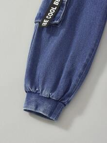 SHEIN Quần Jeans Jogger Xanh Rửa Sạch Trẻ Em Đường Phố Mát Mẻ, Dành Cho Bé Trai, Quần Áo Thu Đông Cho Bé Trai - Rửa trung bình - Xem 5