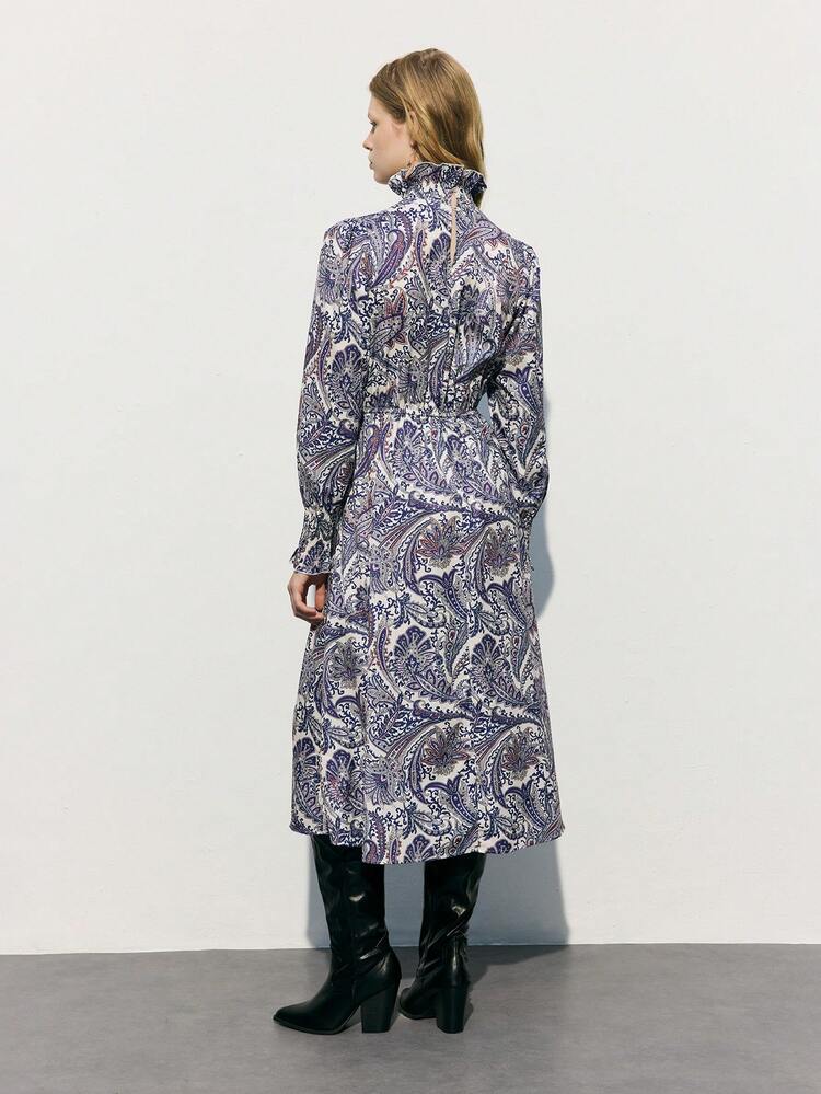 SHEIN Maija Women's Vintage Style Floral Print High Collar Long Sleeve Dress Western Dress