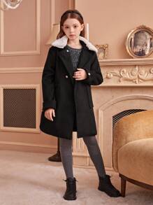Tween Girls Casual Elegant College Style Bowknot Double-Breasted Jacket