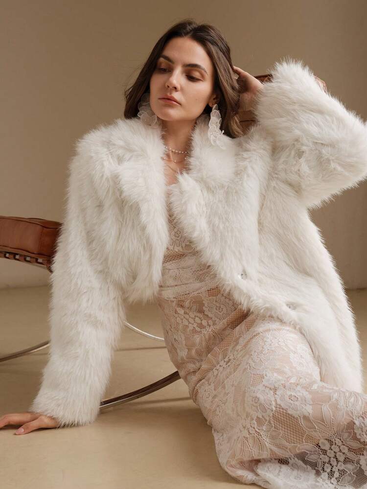 レディース無地ファー襟長袖ふわふわカジュアルルーズアウターウェア 秋冬用