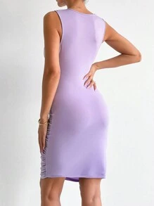 RueChic Plunging Neck Ruched Bodycon Dress - Mauve Purple - View 2