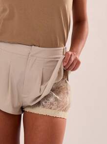 MUSERA Short plissé avec doublure en dentelle, style bohème d'été, mignon pour les vacances - Gris - Voir 3
