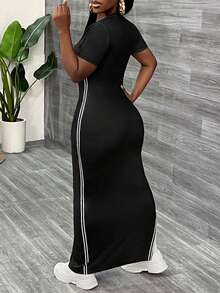 Slaydiva Black Casual Split Hem Dress For Women - Black and White - View 2