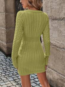 EMERY ROSE Solid Color Crew Neck Casual Long Sleeve Sweater Dress Fall Winter Cloth For Women - Green - View 2