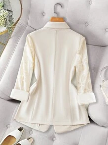 SHEIN Unity Plus Contrast Mesh Lapel Neck Blazer - Apricot - View 2