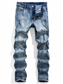 Manfinity EZcore Jeans pitillo de mezclilla azul oscuro desgastados talla grande para hombre