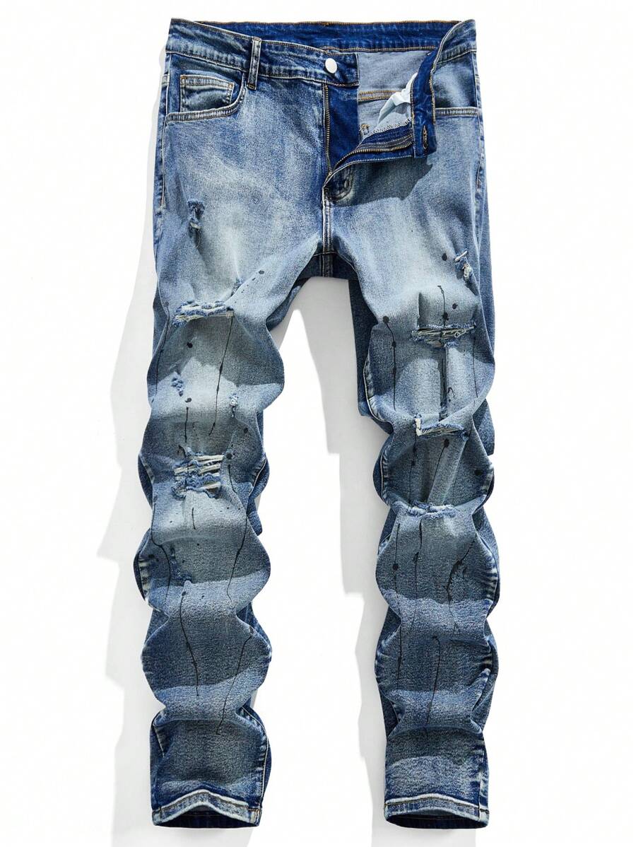 Manfinity EZcore Jeans pitillo de mezclilla azul oscuro desgastados talla grande para hombre