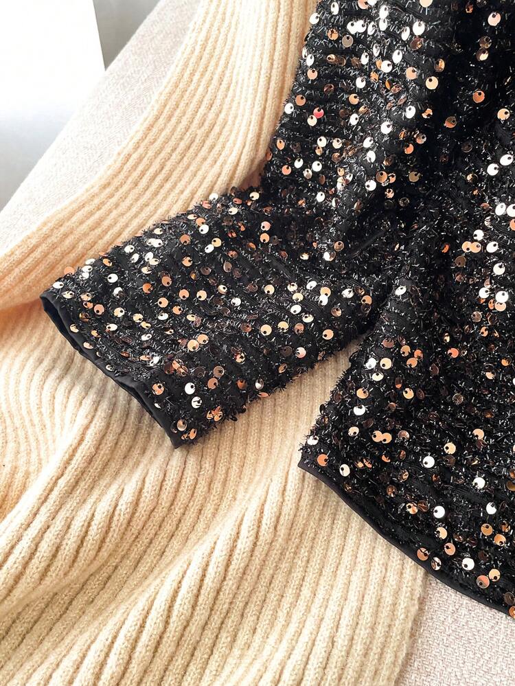 Women's Spring Autumn Sequin Decorated Long Sleeve Casual Loose Jacket