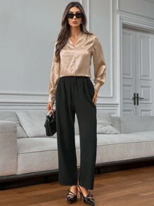 SHEIN Privé Blusa de manga larga con cuello en V dorado para mujer - Dorado - Ver 5