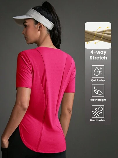 Women Contrast Color Short Sleeve Casual Sporty T-Shirt & Tank Top Gym Shirts