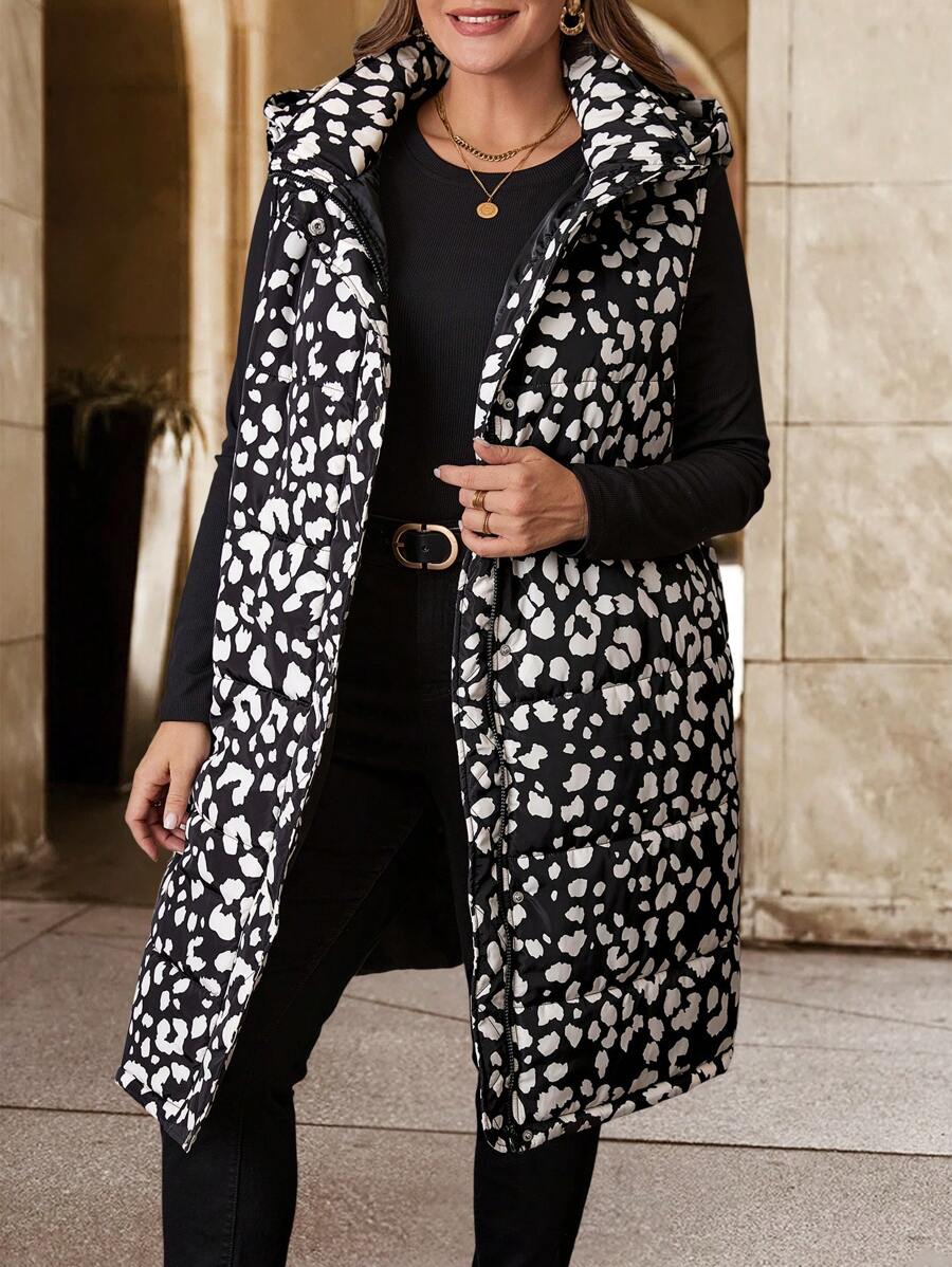 SHEIN Clasi Plus Size Elegant Leopard Print Pockets Loose Warm Padded Coat For Autumn And Winter - Multicolor - View 1