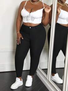 Pantalones ajustados de licra de gran extensibilidad talla grande - Negro - Ver 5