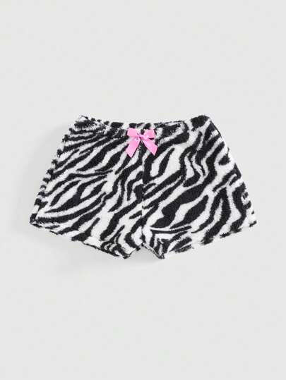 Kawaii Y2K Style Casual Home Zebra Patterned Fluffy Shorts For Women