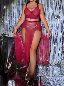 Conjunto de lencería sexy de talla grande con encaje y perlas
