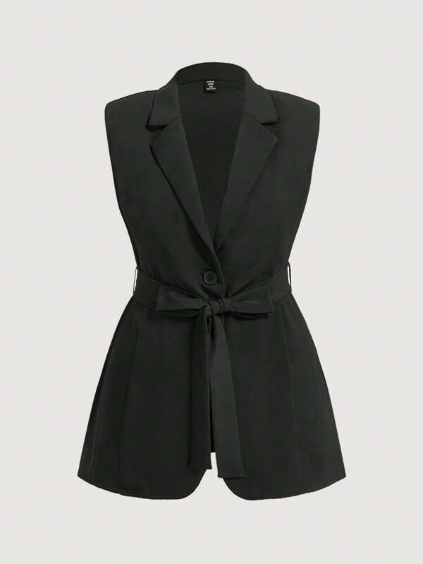 SHEIN MOD Plus Size Sleeveless Cinched Waist Bow Tie Women Suit Vest