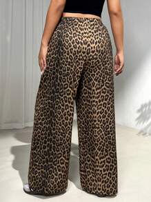 SHEIN EZwear Plus Size Women Fashionable Leopard Printed Wide Leg Pants - Multicolor - View 2