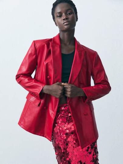 Maija 女士纯色简约休闲长袖西装外套冬季连衣裙女士优雅商务休闲女士