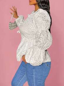 VaVaBold بلوزة أنيقة مزخرفة بأكمام منتفخة وأزرار ، ربيع خريف