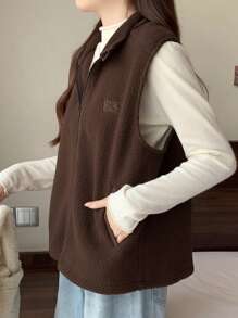 DAZY 女士休闲纯色保暖宽松上衣，秋冬季 - 棕色 - 查看 6