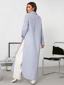 SHEIN Clasi Women's Autumn Versatile Shirt Collar Button-Down Loose Fit Vacation Style Casual Shirt,Pastel Dresses For Women - Blue and White - View 5