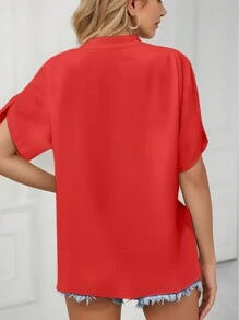 INAWLY Blusa de mujer de manga corta y cuello en V de unicolor, casual diario