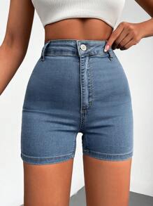 EURMUSE High Waist Denim Shorts - Blue - View 1