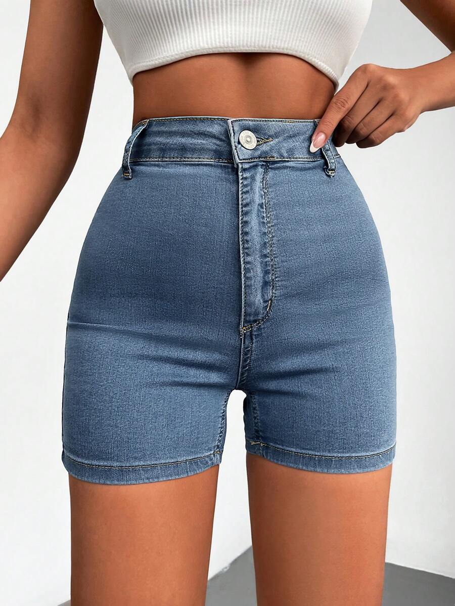 EURMUSE High Waist Denim Shorts - Blue - View 1