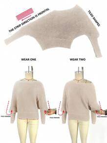 SHEIN Clasi Solid Batwing Sleeve Sweater - Red - View 3