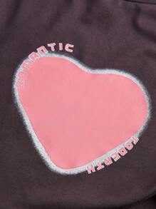 女士夏季休闲心形与字母印花抽绳侧边 T 恤 - 灰色 - 查看 5