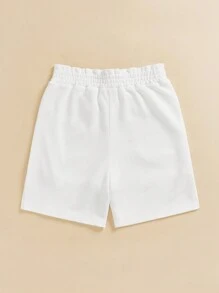 SHEIN Essnce Frill Trim Elastic Waist Pockets Split Hem Casual Pants, Summer - White - View 2