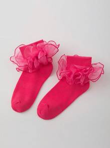 ROMWE Kawaii Women 3D Floral Trim Sweet Crew Socks - Hot Pink - View 2