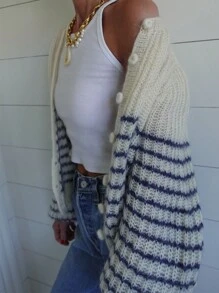 INAWLY Cárdigan informal de mujer con bloques de color y rayas, primavera otoño