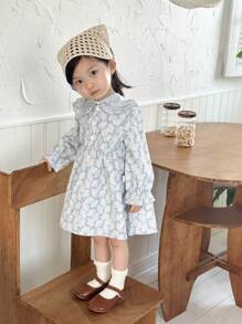 SHEIN Baby Mädchen bequemes & elegantes Kleid mit Blume Muster und abnehmbarem Kragen, Herbst/Winter