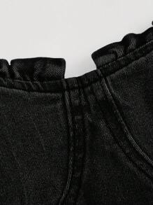 SHEIN MOD Damska sukienka jeansowa bez rękawów z falbankami i jednolitym kolorem - Czarne - Zobacz 4