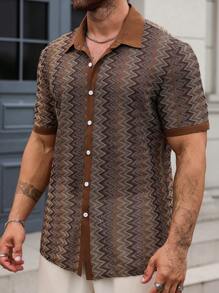 Manfinity Homme Áo sơ mi tay ngắn họa tiết xương cá màu sắc thường ngày cho nam cỡ lớn - Nhiều màu - Xem 6