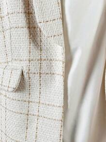 SHEIN Maternity Plaid Print Long Sleeve Cardigan - White - View 7