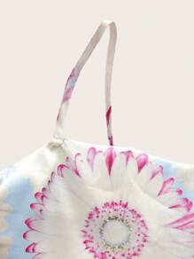 SHEIN MOD Blusa informal de mujer con estampado floral, tirantes, dobladillo asimétrico y lazo en la espalda