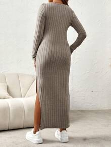 SHEIN Maternity Solid Simple Daily Round Neck Long Sleeve Slit Dress