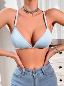 1pc Embroidered Butterfly Design Wire-Free Bra For Women