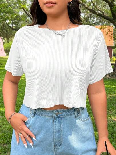 SHEIN EZwear Plus Size Casual Solid Color Cropped T-Shirt, Summer